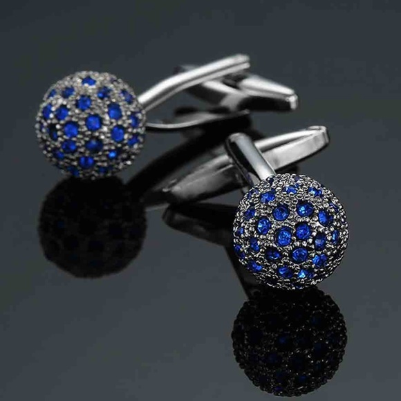 Blue Crystal and Silver Formal Cufflinks Men's - Picture 1 of 1
